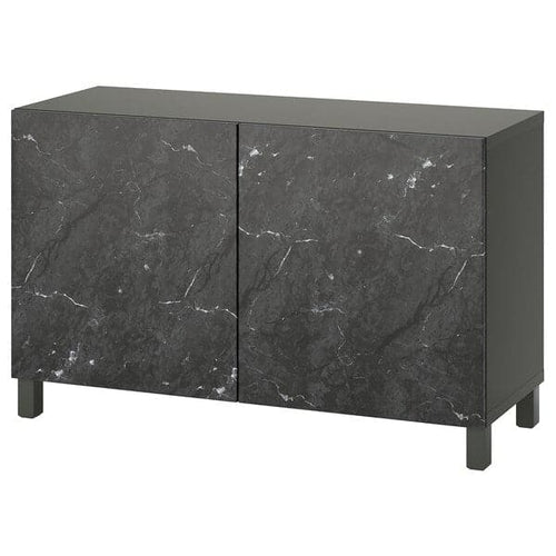 BESTÅ storage combination with doors, dark grey Bergsviken/Stubbarp/black marble effect, 120x42x74 cm