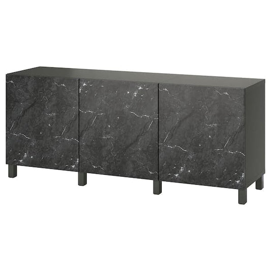 BESTÅ - Storage combination with doors, dark grey/Bergsviken/Stubbarp black, 180x42x74 cm - best price from Maltashopper.com 59508068