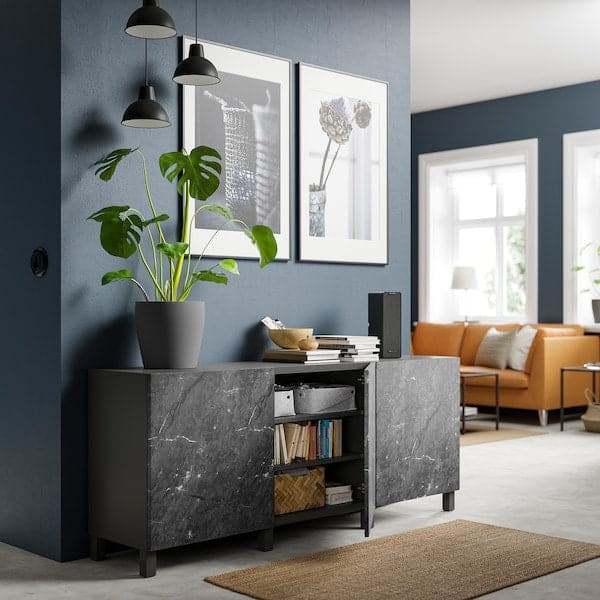 BESTÅ - Storage combination with doors, dark grey/Bergsviken/Stubbarp black, 180x42x74 cm - best price from Maltashopper.com 59508068