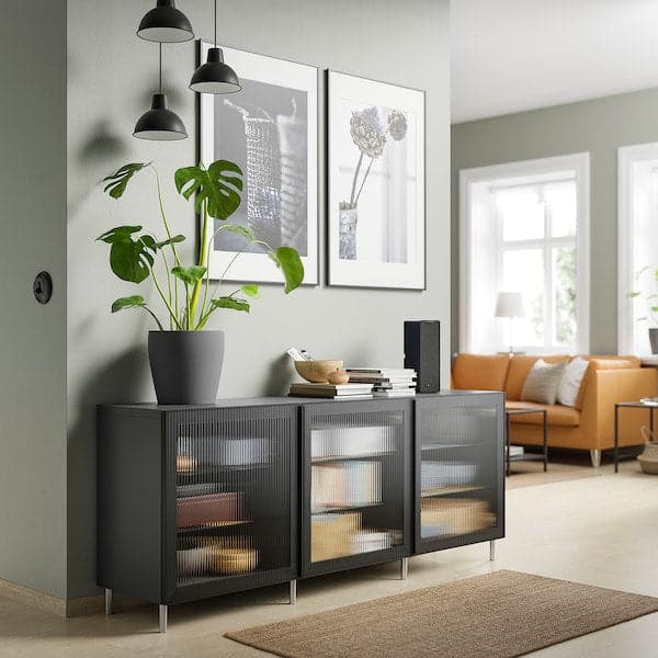 BESTÅ - Storage combination with doors, dark grey/Fällsvik anthracite, 180x42x74 cm - best price from Maltashopper.com 49508078