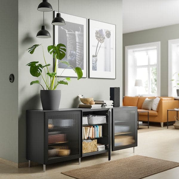 Ikea BESTÅ - Storage combination with doors, dark grey/Fällsvik anthracite, 180x42x74 cm
