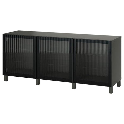 BESTÅ storage combination with doors, dark grey/Fällsvik anthracite, 180x42x74 cm