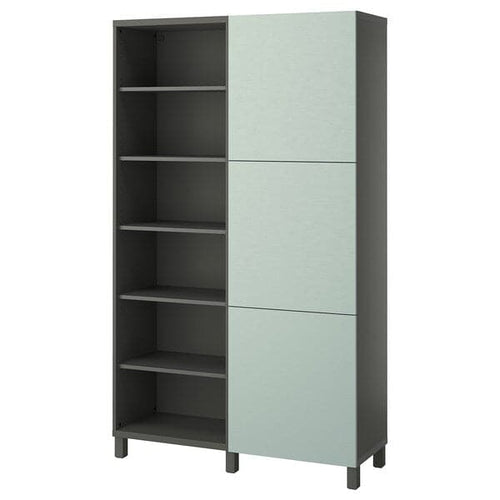 BESTÅ - Storage combination with doors, dark grey/Hjortviken pale grey-green, 120x42x202 cm