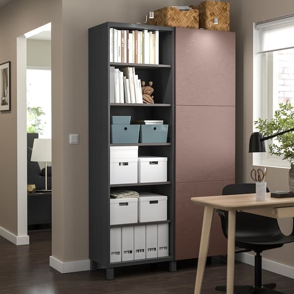 BESTÅ - Cabinet with doors, dark grey/Hjortviken brown, , 120x42x202 cm - best price from Maltashopper.com 39508149