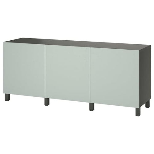 BESTÅ - Storage combination with doors, dark grey/Hjortviken/Stubbarp pale grey-green, 180x42x74 cm