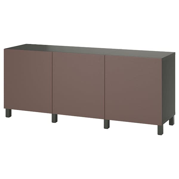 BESTÅ - Cabinet with doors, dark grey/Hjortviken/Stubbarp brown, , - best price from Maltashopper.com 09508075