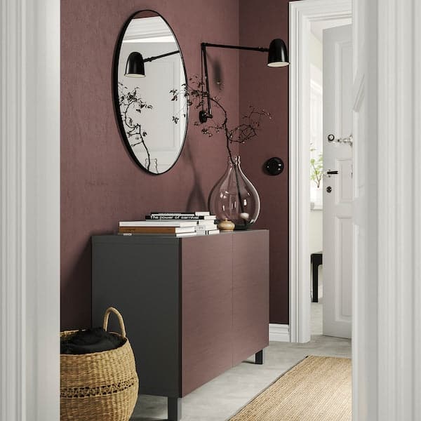 Ikea BESTÅ - Cabinet with doors, dark grey/Hjortviken/Stubbarp brown, , 120x42x74 cm