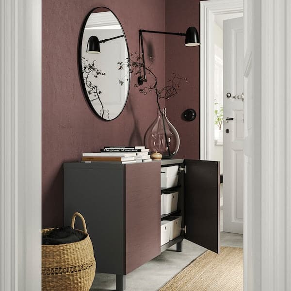 Ikea BESTÅ - Cabinet with doors, dark grey/Hjortviken/Stubbarp brown, , 120x42x74 cm
