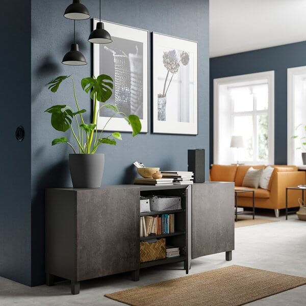 BESTÅ - Storage combination with doors, dark grey/Kallviken/Stubbarp dark grey, 180x42x74 cm - best price from Maltashopper.com 49508059