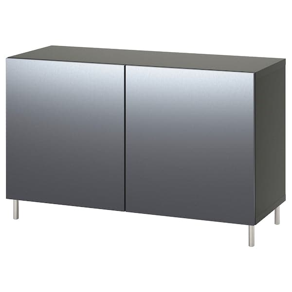 BESTÅ - Storage combination with doors, dark grey/Riksviken brushed dark pewter effect, 120x42x74 cm - best price from Maltashopper.com 19508046