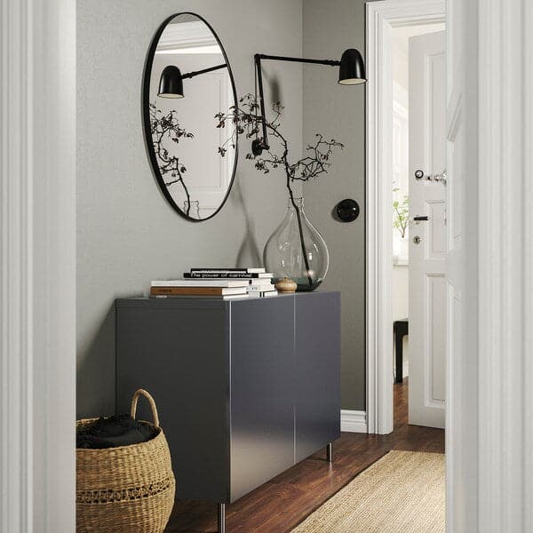 BESTÅ - Storage combination with doors, dark grey/Riksviken brushed dark pewter effect, 120x42x74 cm - best price from Maltashopper.com 19508046