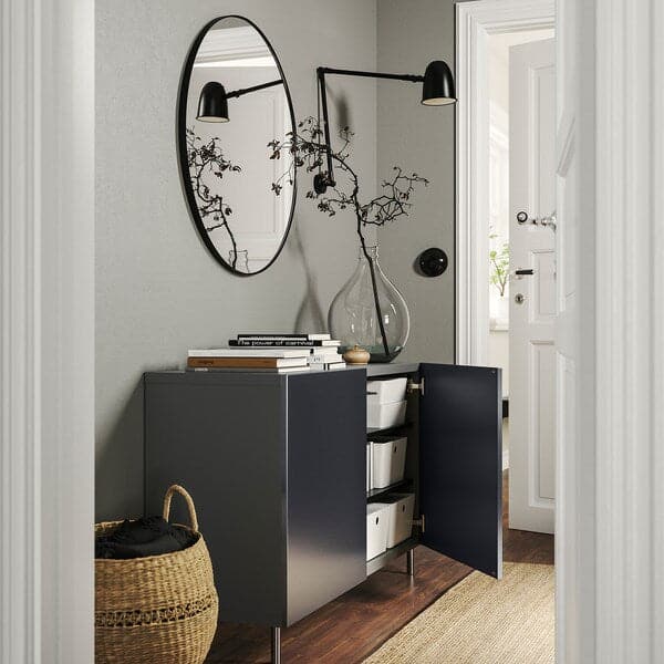 BESTÅ - Storage combination with doors, dark grey/Riksviken brushed dark pewter effect, 120x42x74 cm - best price from Maltashopper.com 19508046
