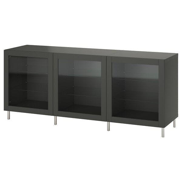 BESTÅ - Storage combination with doors, dark grey Sindvik/dark grey clear glass, 180x42x74 cm - best price from Maltashopper.com 69508077