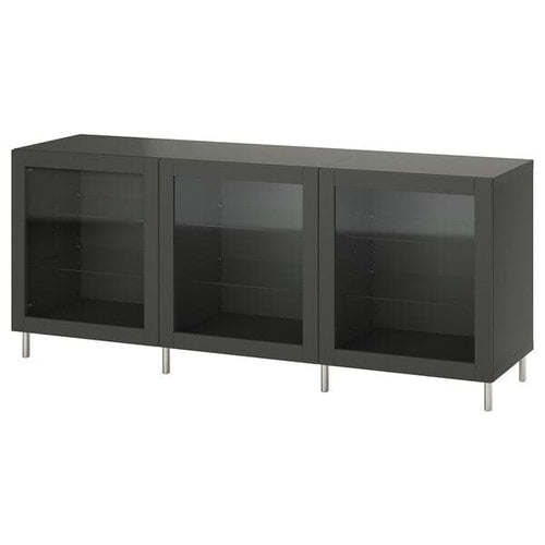 BESTÅ storage combination with doors, dark grey Sindvik/dark grey clear glass, 180x42x74 cm
