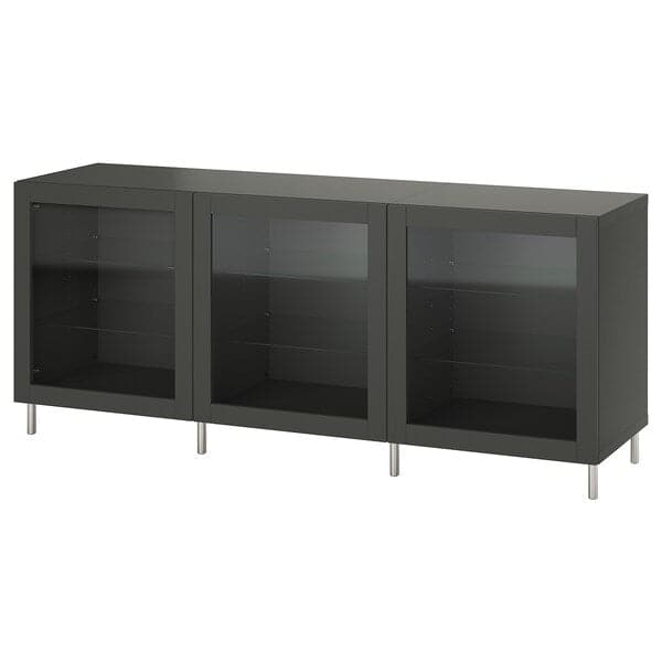 BESTÅ - Storage combination with doors, dark grey Sindvik/dark grey clear glass, 180x42x74 cm