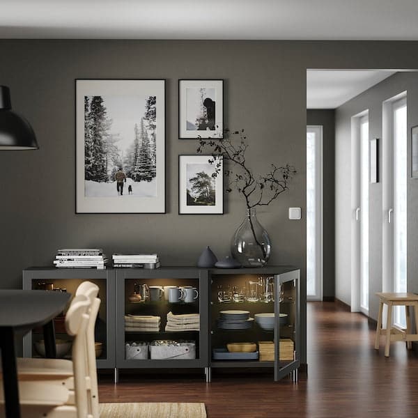 BESTÅ - Storage combination with doors, dark grey Sindvik/dark grey clear glass, 180x42x74 cm - best price from Maltashopper.com 69508077