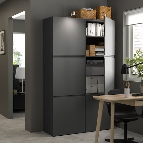 BESTÅ - Storage combination with doors, dark grey/Västerviken dark grey, 120x42x193 cm - best price from Maltashopper.com 49508144