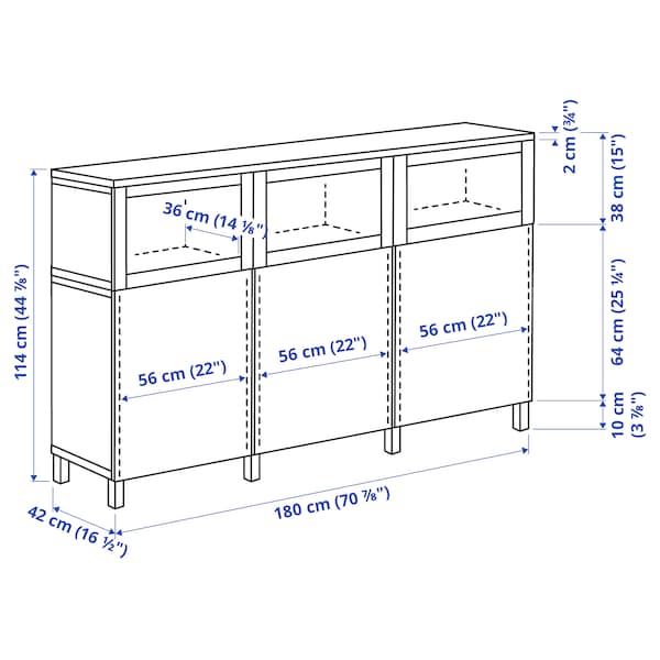 Ikea BESTÅ - Storage combination with doors, Lappviken/Stubbarp/Sindvik white clear glass, 180x42x114 cm