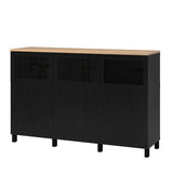 BESTÅ storage combination with doors, Lappviken/Stubbarp/Sindvik black-brown clear glass, 180x42x114 cm
