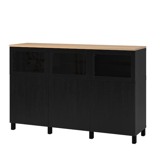 BESTÅ - Storage combination with doors, Lappviken/Stubbarp/Sindvik black-brown clear glass, 180x42x114 cm - best price from Maltashopper.com 39419087