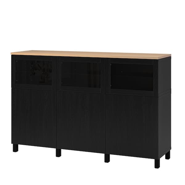 BESTÅ - Storage combination with doors, Lappviken/Stubbarp/Sindvik black-brown clear glass, 180x42x114 cm - best price from Maltashopper.com 39419087