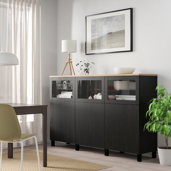 BESTÅ - Storage combination with doors, Lappviken/Stubbarp/Sindvik black-brown clear glass, 180x42x114 cm - best price from Maltashopper.com 39419087