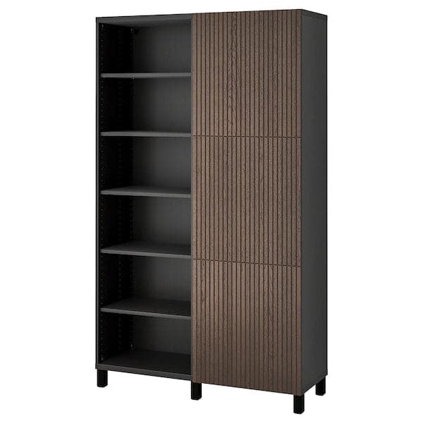 BESTÅ - Storage combination with doors, black-brown Björköviken/brown stained oak veneer, 120x42x202 cm