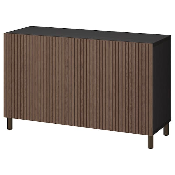 BESTÅ - Storage combination with doors, black-brown Björköviken/Mejarp/brown stained oak veneer, 120x42x74 cm - best price from Maltashopper.com 89421441