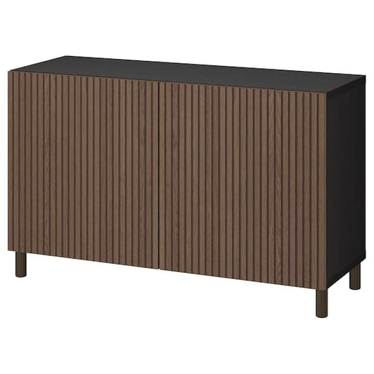 BESTÅ - Storage combination with doors, black-brown Björköviken/Mejarp/brown stained oak veneer, 120x42x74 cm - best price from Maltashopper.com 89421441