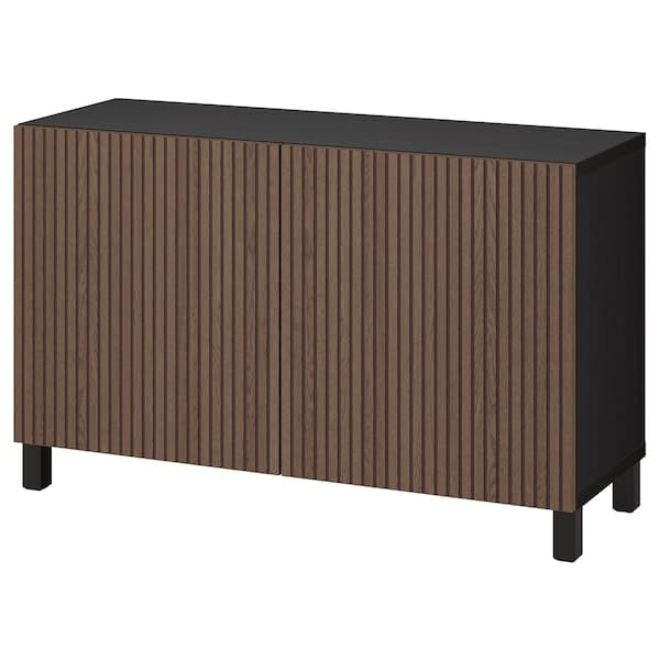 BESTÅ - Storage combination with doors, black-brown Björköviken/Stubbarp/brown stained oak veneer, 120x42x74 cm - best price from Maltashopper.com 39421429