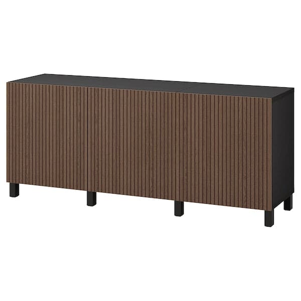 BESTÅ - Storage combination with doors, black-brown Björköviken/Stubbarp/brown stained oak veneer, 180x42x74 cm - best price from Maltashopper.com 99421737