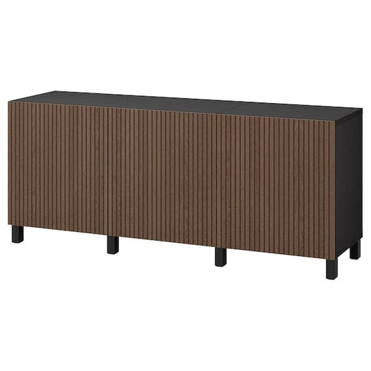 BESTÅ - Storage combination with doors, black-brown Björköviken/Stubbarp/brown stained oak veneer, 180x42x74 cm - best price from Maltashopper.com 99421737