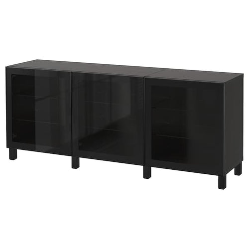 BESTÅ - Storage combination with doors, black-brown/Glassvik/Stubbarp black/clear glass, 180x42x74 cm