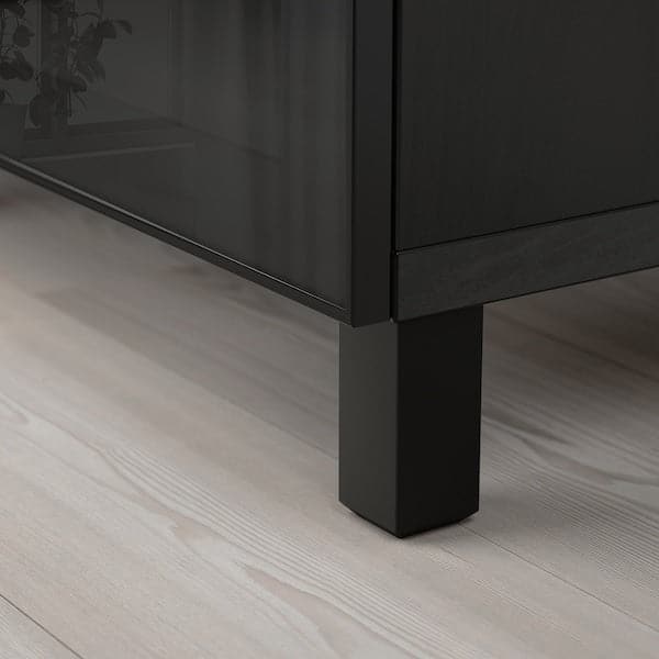 Ikea BESTÅ - Storage combination with doors, black-brown/Glassvik/Stubbarp black/clear glass, 180x42x74 cm