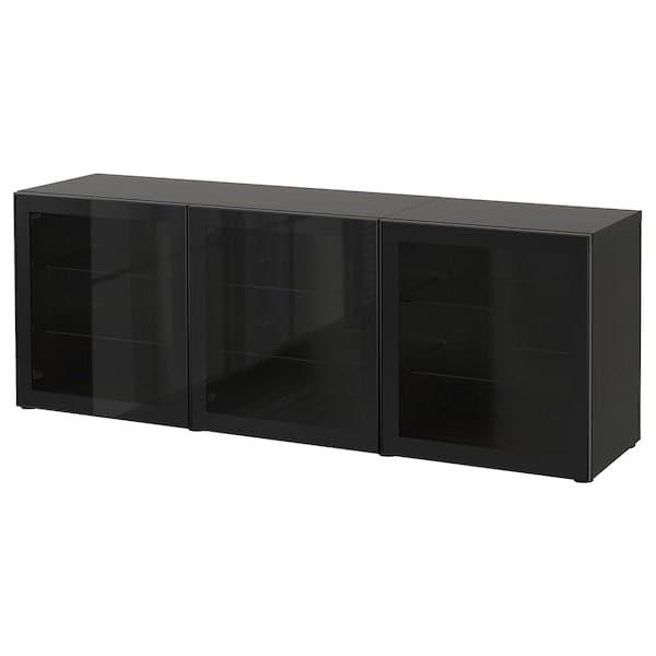 BESTÅ - Storage combination with doors, black-brown/Glassvik black/clear glass, 180x42x65 cm - best price from Maltashopper.com 49325069