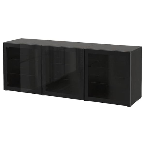 BESTÅ - Storage combination with doors, black-brown/Glassvik black/clear glass, 180x42x65 cm