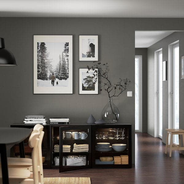 BESTÅ - Storage combination with doors, black-brown/Glassvik black/clear glass, 180x42x65 cm - best price from Maltashopper.com 49325069