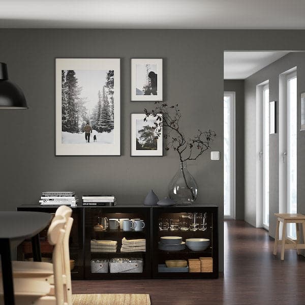 BESTÅ - Storage combination with doors, black-brown/Glassvik black/clear glass, 180x42x65 cm - best price from Maltashopper.com 49325069