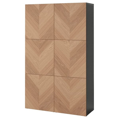 BESTÅ - Storage combination with doors, black-brown/Hedeviken oak veneer, 120x42x193 cm