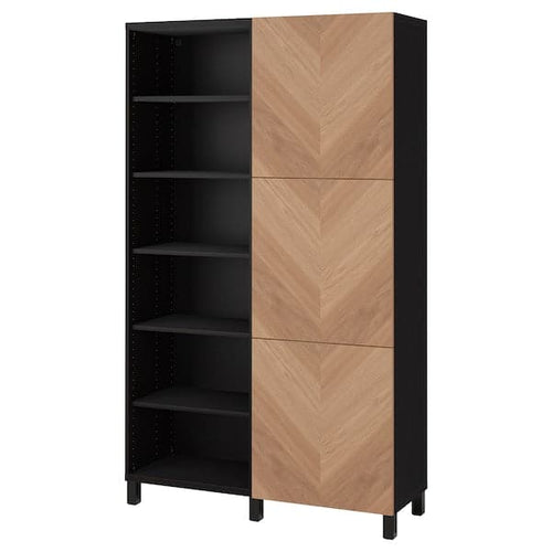BESTÅ - Storage combination with doors, black-brown/Hedeviken oak veneer, 120x42x202 cm