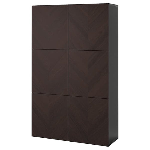 BESTÅ - Storage combination with doors, black-brown Hedeviken/dark brown stained oak veneer, 120x42x193 cm