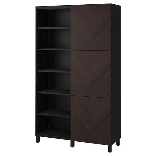 BESTÅ - Storage combination with doors, black-brown Hedeviken/dark brown stained oak veneer, 120x42x202 cm