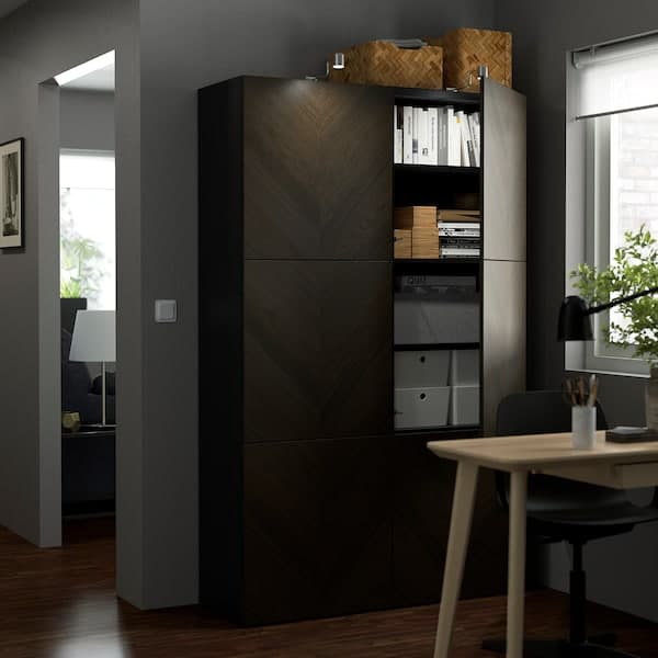 BESTÅ - Storage combination with doors, black-brown Hedeviken/dark brown stained oak veneer, 120x42x193 cm - best price from Maltashopper.com 69421654