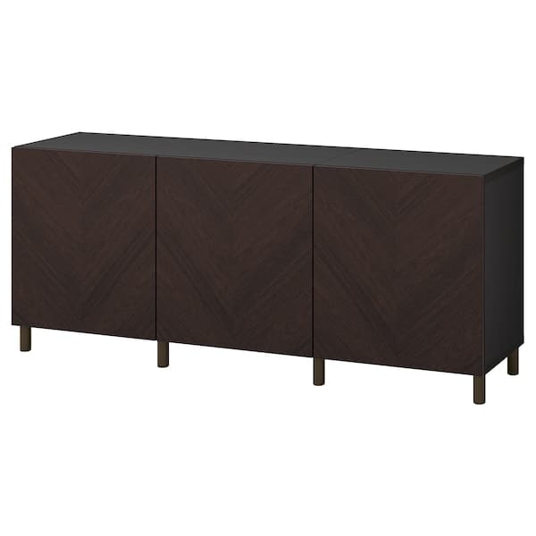 BESTÅ - Storage combination with doors, black-brown Hedeviken/Mejarp/dark brown stained oak veneer, 180x42x74 cm - best price from Maltashopper.com 69421748