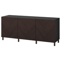 BESTÅ - Storage combination with doors, black-brown Hedeviken/Mejarp/dark brown stained oak veneer, 180x42x74 cm - best price from Maltashopper.com 69421748