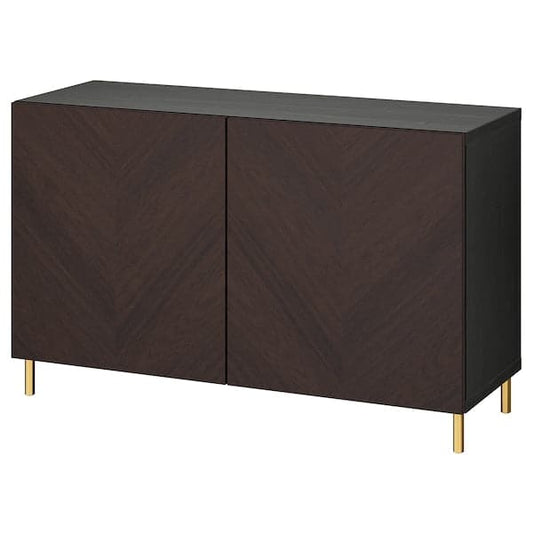 BESTÅ - Storage combination with doors, black-brown Hedeviken/Ösarp/dark brown stained oak veneer, 120x42x74 cm - best price from Maltashopper.com 19417367