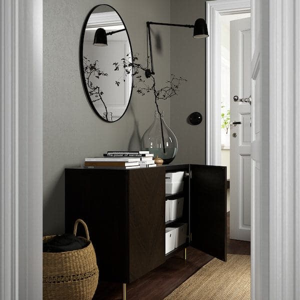 BESTÅ - Storage combination with doors, black-brown Hedeviken/Ösarp/dark brown stained oak veneer, 120x42x74 cm - best price from Maltashopper.com 19417367