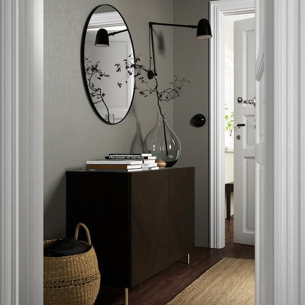 BESTÅ - Storage combination with doors, black-brown Hedeviken/Ösarp/dark brown stained oak veneer, 120x42x74 cm - best price from Maltashopper.com 19417367