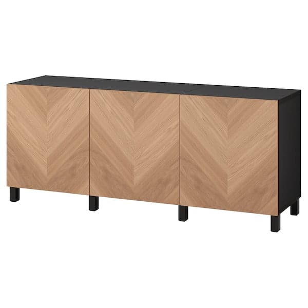 BESTÅ - Storage combination with doors, black-brown/Hedeviken/Stubbarp oak veneer, 180x42x74 cm - best price from Maltashopper.com 59421744