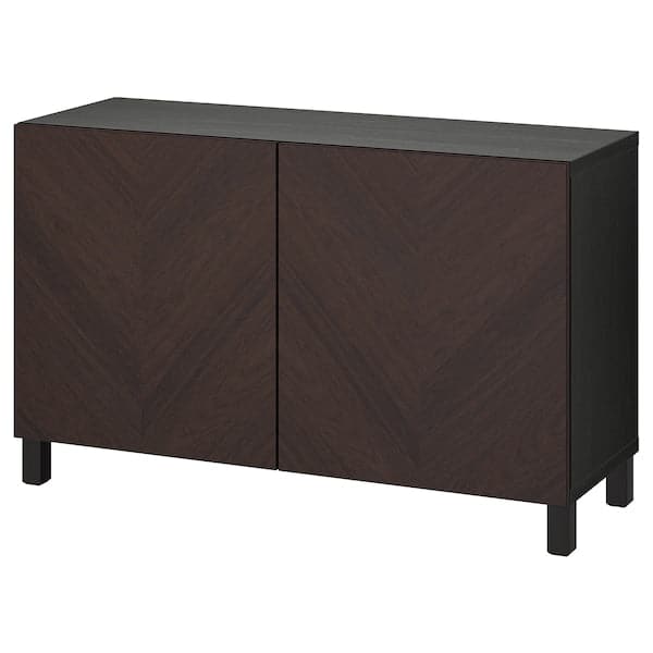 BESTÅ - Storage combination with doors, black-brown Hedeviken/Stubbarp/dark brown stained oak veneer, 120x42x74 cm